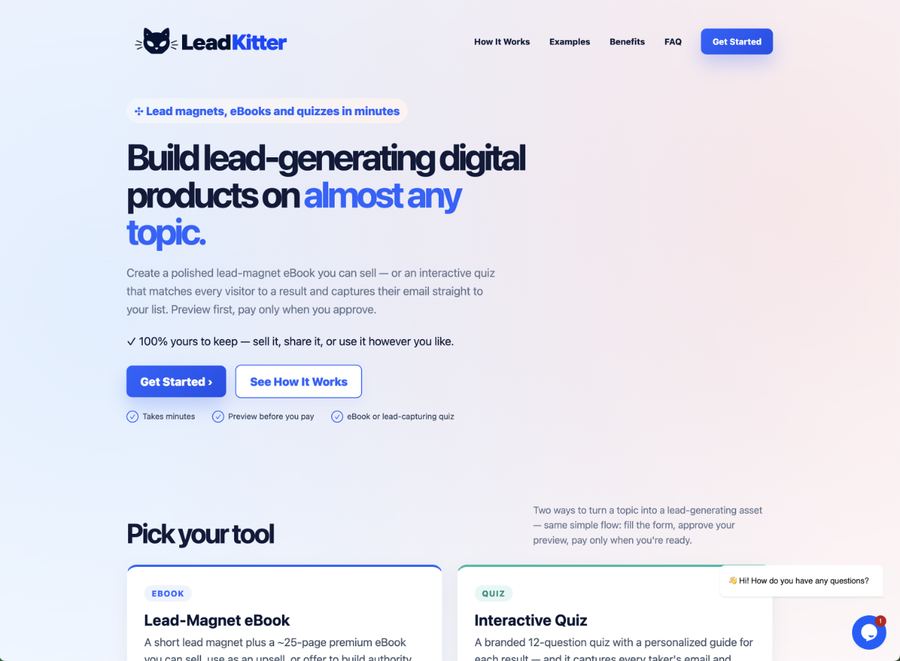 LeadKitter homepage screenshot